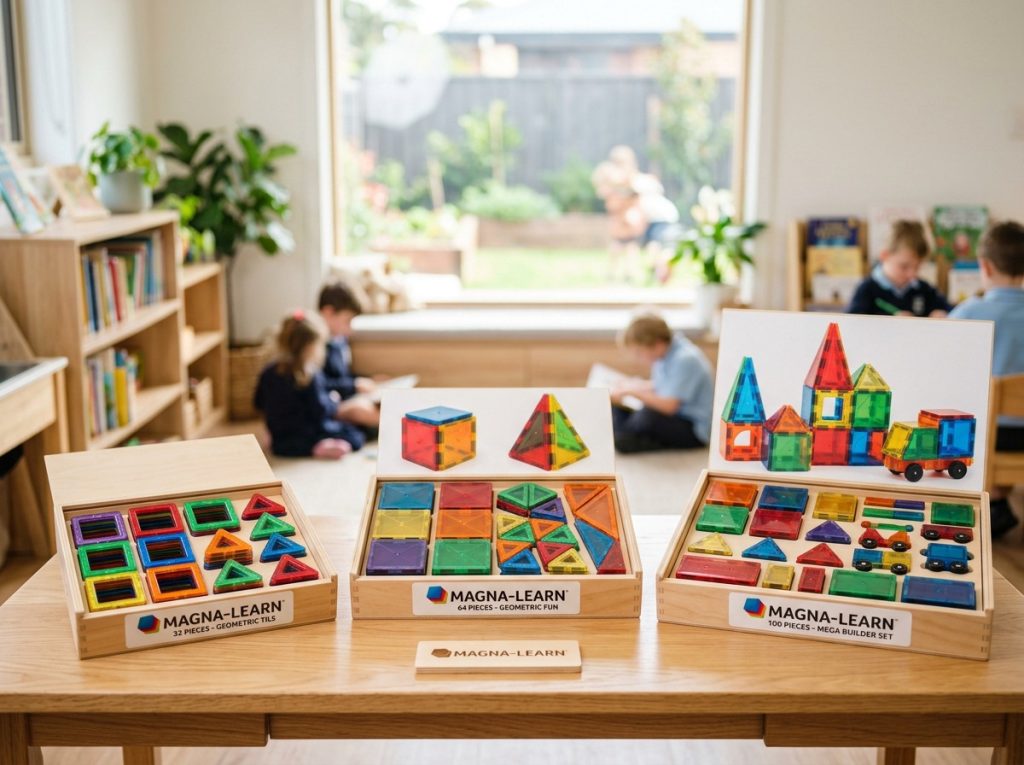 Different magnetic toy set configurations for preschool and classroom use