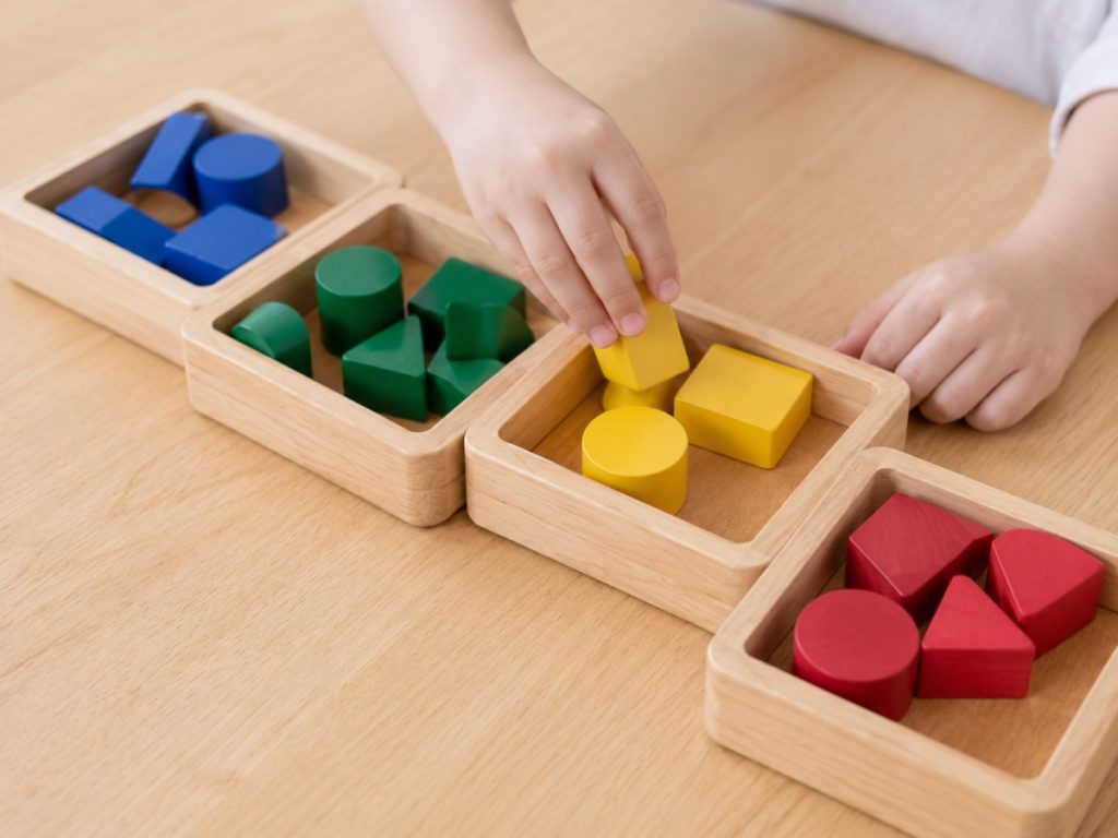 Child using sorting toys to improve cognitive development and logical thinking