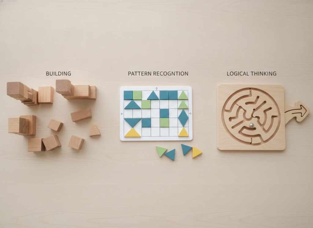 wooden preschool learning toys including blocks maze and pattern games for cognitive development