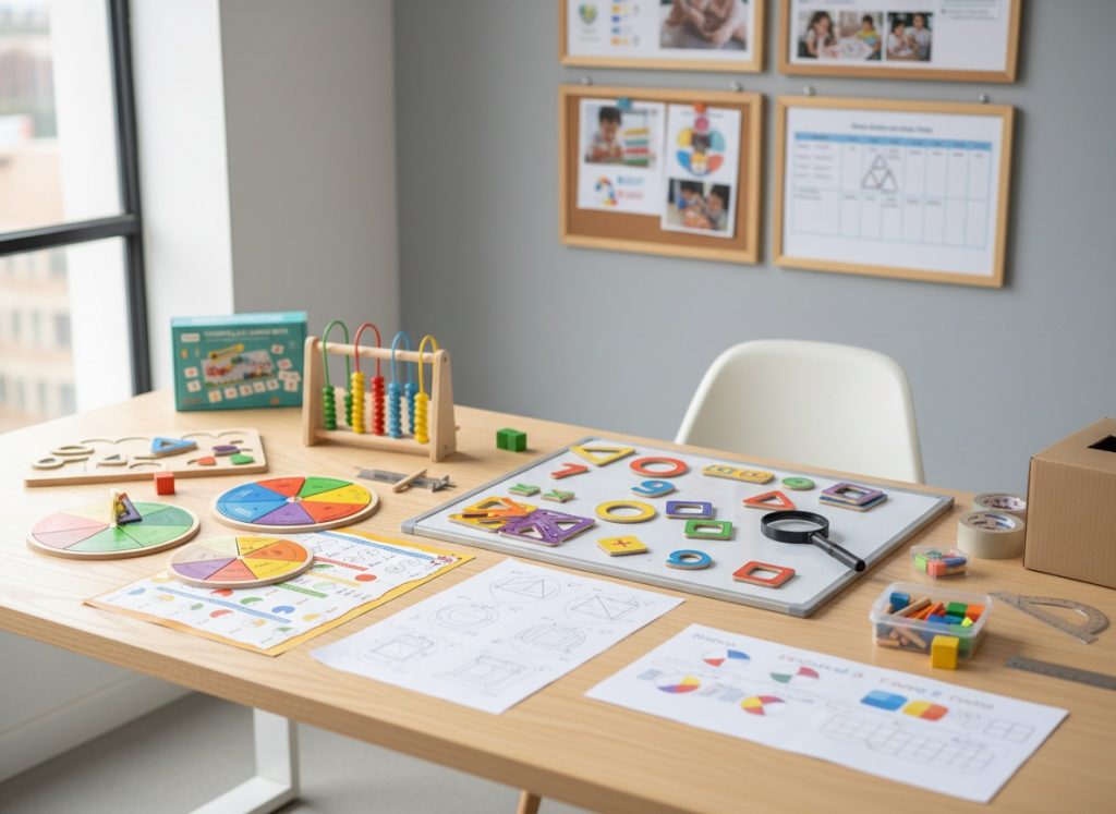Educational toy design workspace creating math manipulatives for classroom learning