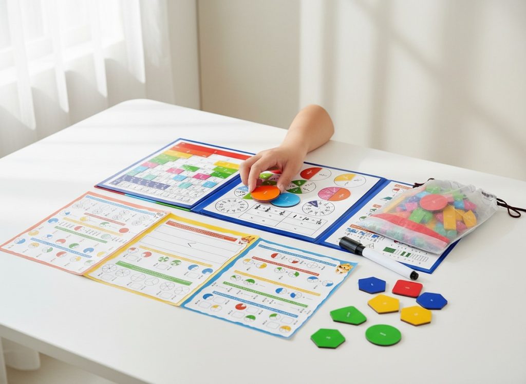 Fraction models and geometry learning tools helping students understand visual math concepts