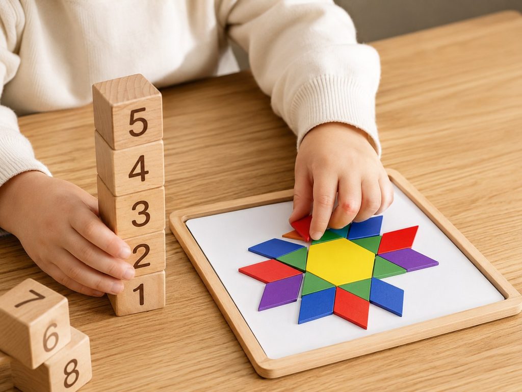 Child using wooden educational toys to develop problem-solving skills through hands-on learning.
