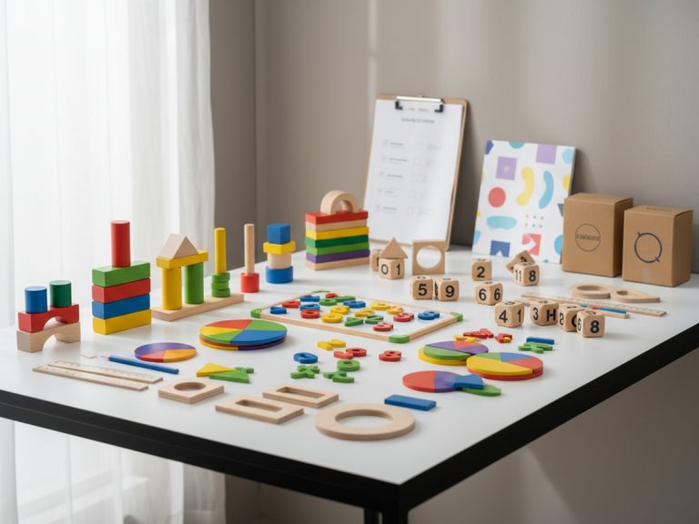 A professional buyer guide showing different math manipulatives for international educational markets