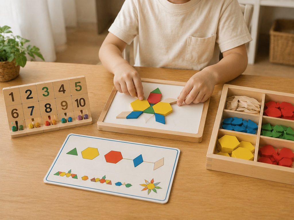child exploring Montessori STEM concepts with wooden educational learning toys