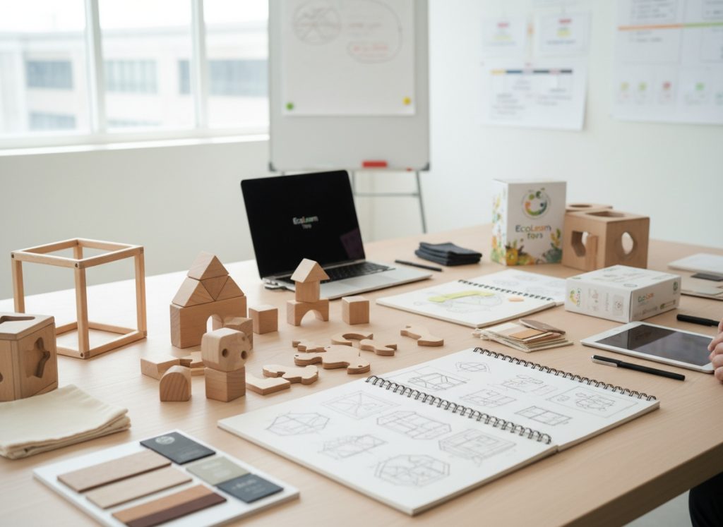 wooden educational toy product development workspace for educational brands and suppliers