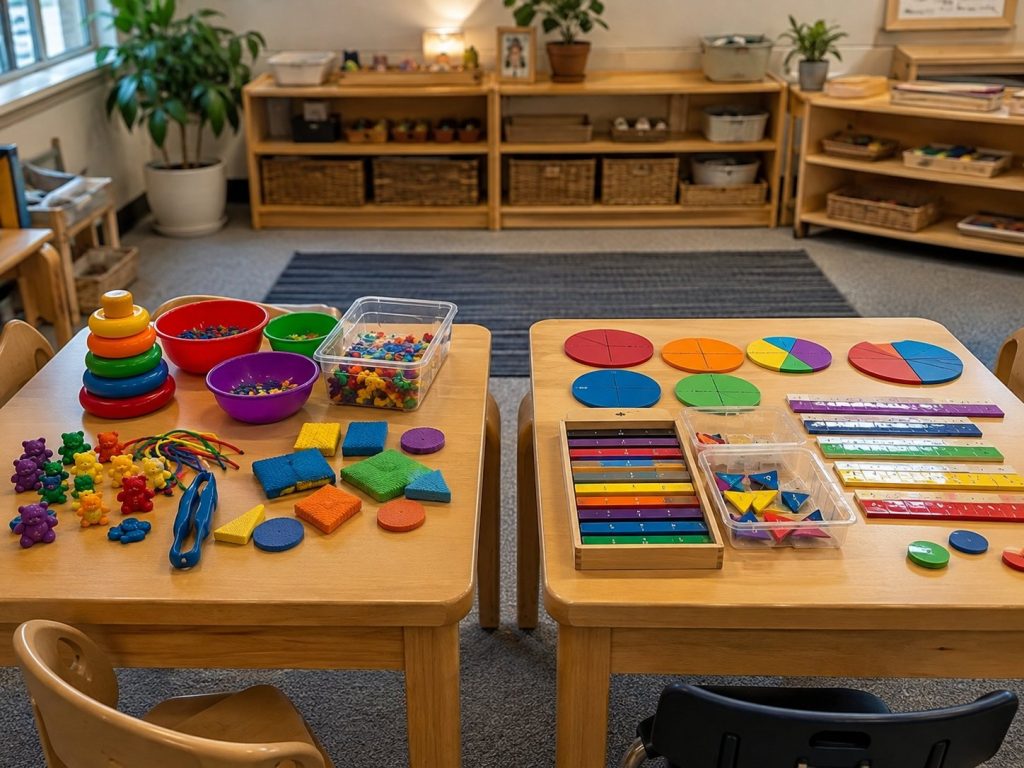 Age-differentiated educational toys for preschool and upper primary students displayed in a classroom setting