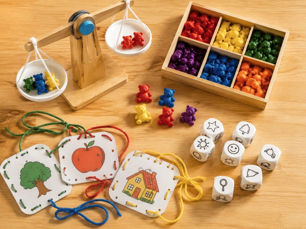 Different types of educational toys for 4 year olds that build math, spatial and fine motor skills