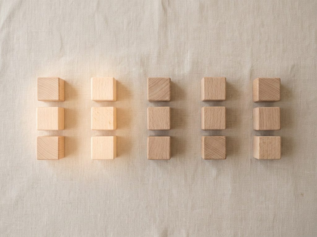 Set model using counting blocks to show fractions as parts of a discrete group